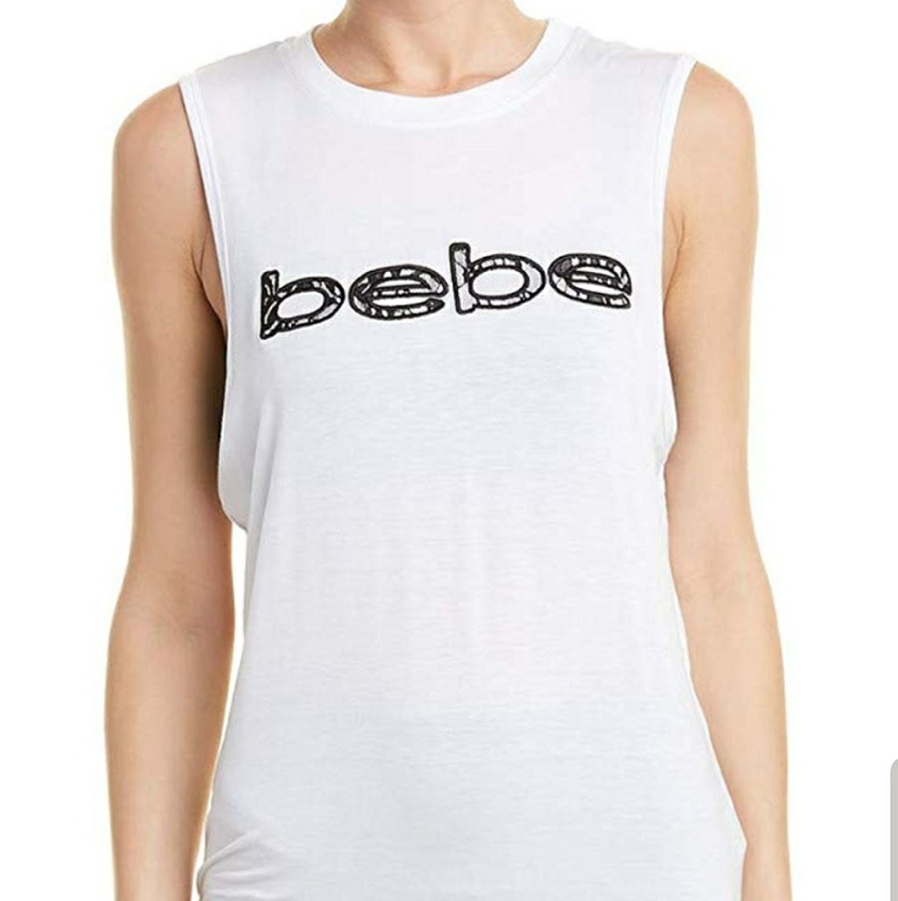 NWT Bebe Black Lace / White Muscle Workout Tee